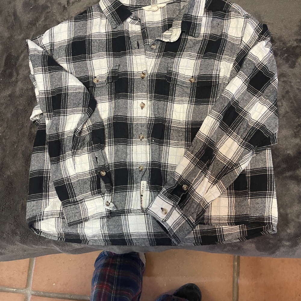 Lucky Brand Black and White Plaid Flannel Shirt
